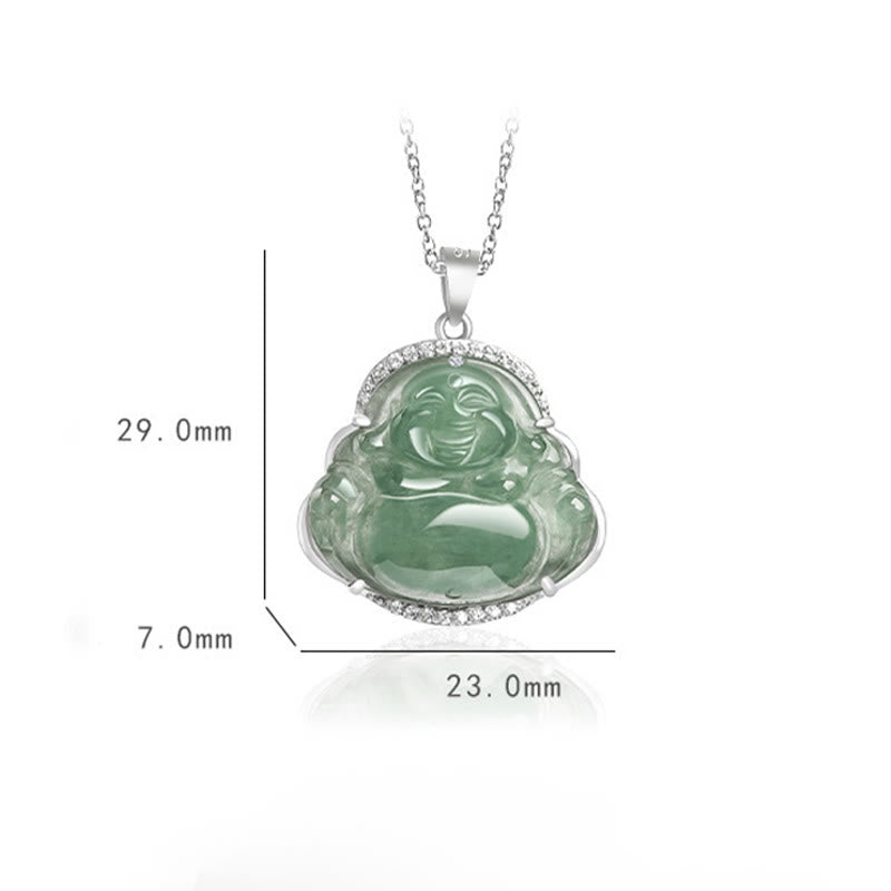 Collana con Buddha Stones in argento sterling 925 con ciondolo a forma di Buddha che ride, giada naturale, fortuna e prosperità - image 9