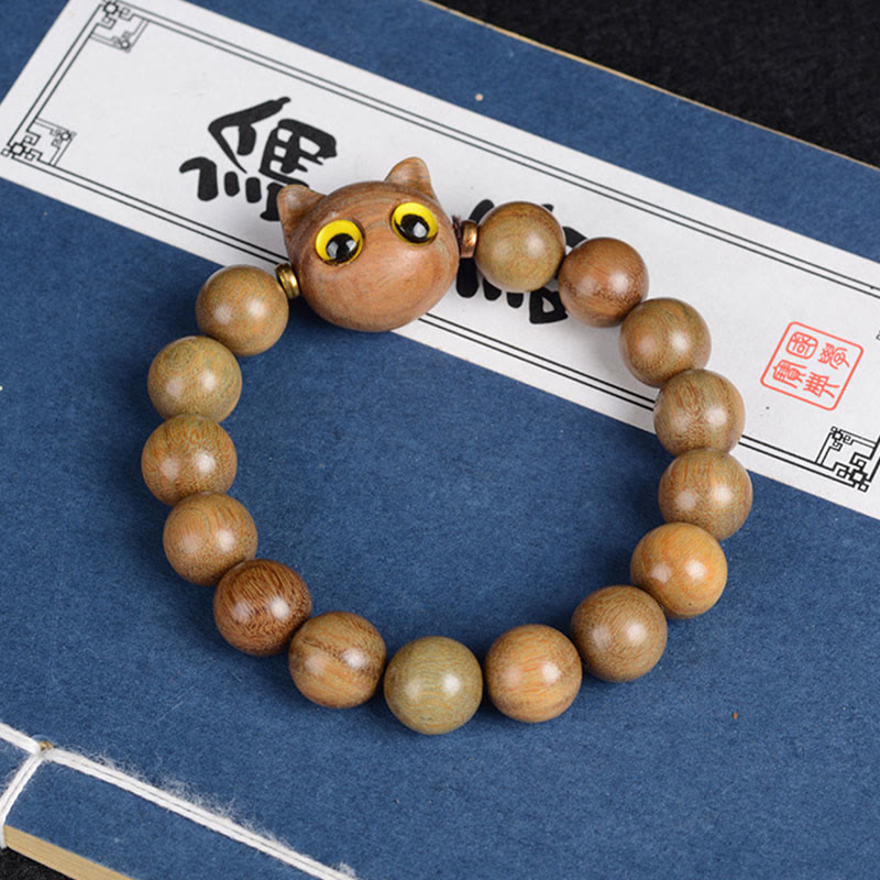 Braccialetto di equilibrio con gatto adorabile , Buddha Stones, legno di ebano, sandalo verde, sandalo rosso - Gatto di sandalo verde 12 mm*15 perline (circonferenza polso 14-16 cm) - image 8