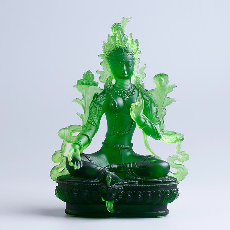Buddha Stones Bodhisattva Tara Verde Fatto a Mano Liuli Cristallo Arte Pezzo Protezione Casa Ufficio Statua Decorazione - 16*9,5*22 cm - Tara verde - image 14