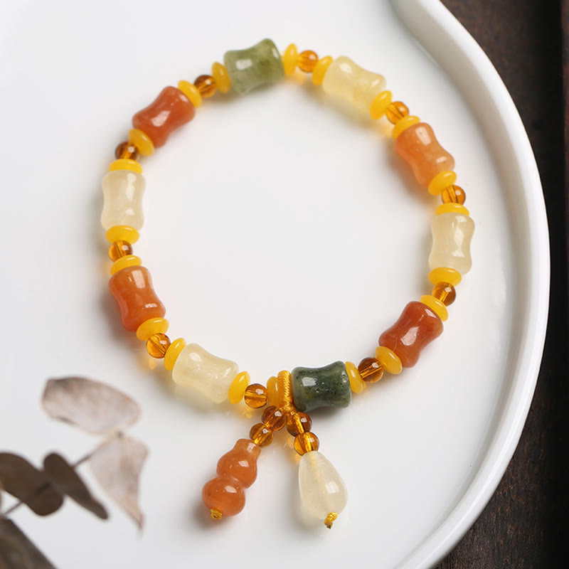 Braccialetto portafortuna in giada di seta dorata naturale con zucca e ciondolo di ricchezza