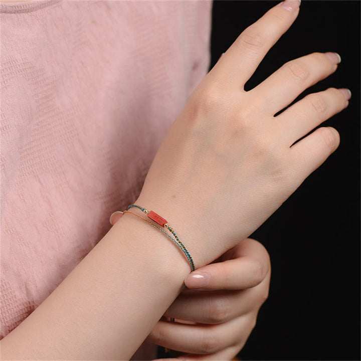 Braccialetto a doppio strato intrecciato con treccia di benedizione Buddha Stones Cinnabar fatto a mano come si desidera