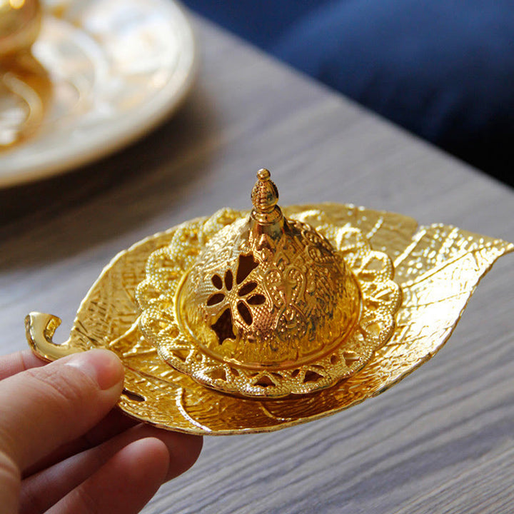 Sottobicchiere in foglia d'oro tibetano, bruciatore di incenso per meditazione