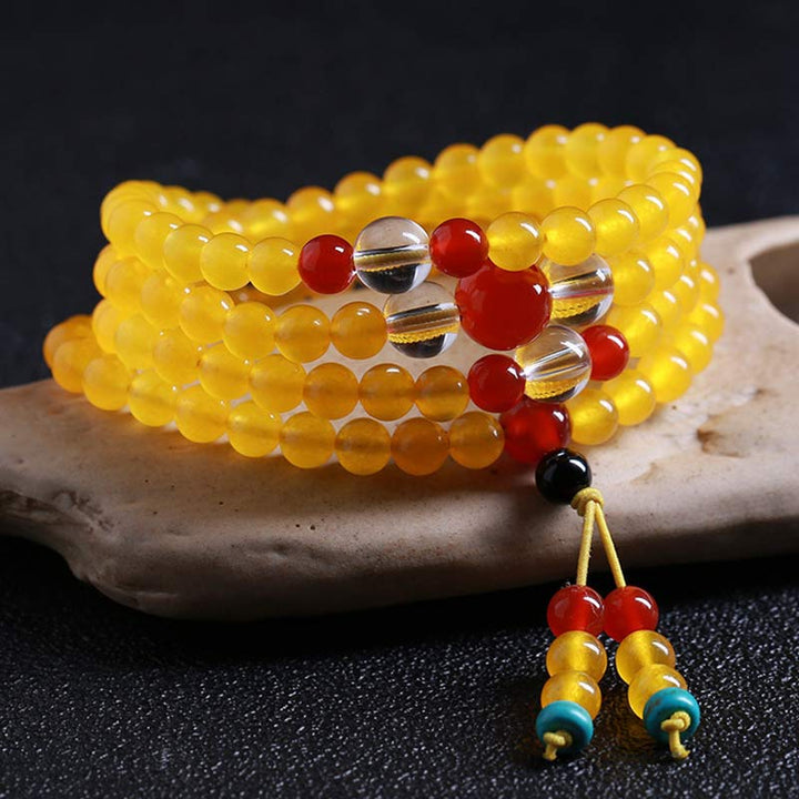 Braccialetto dell'armonia Buddha Stones 108 Mala Beads in calcedonio giallo