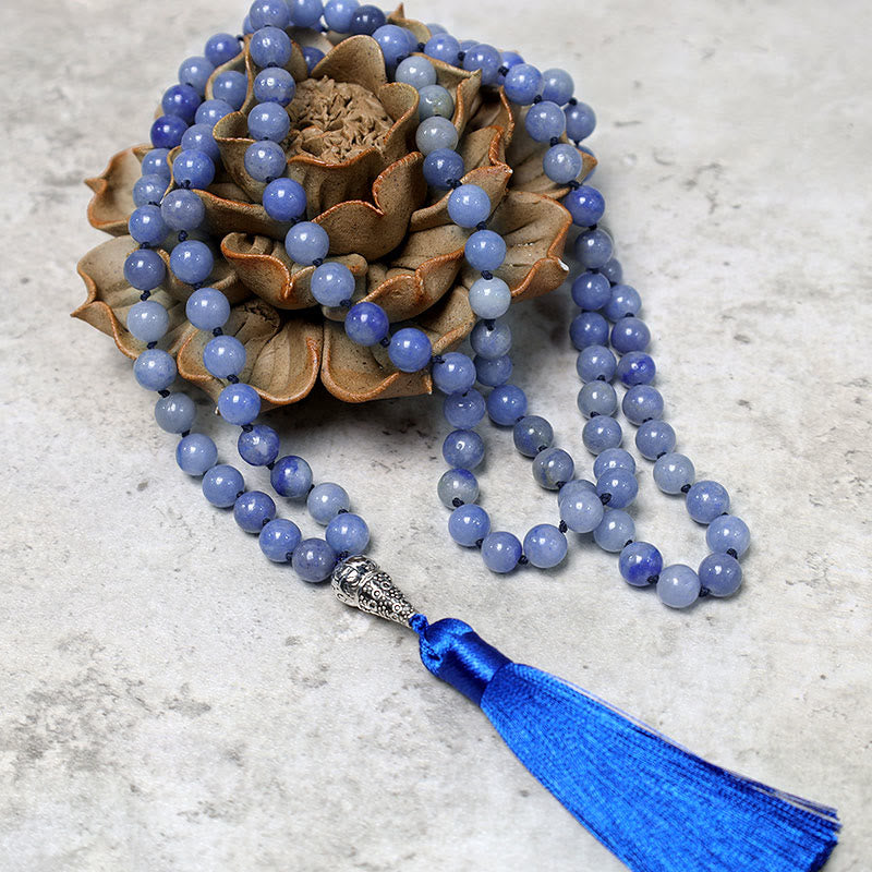 Buddha Stones Collana con 108 perle di avventurina blu, perline di preghiera e meditazione yoga - image 1