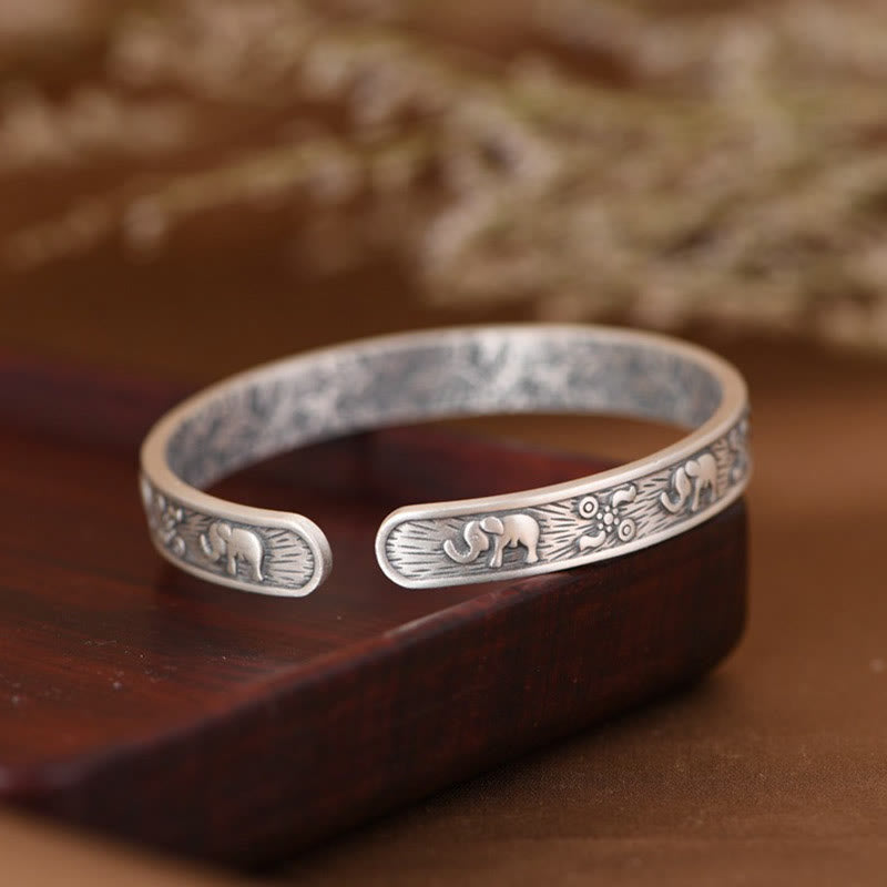Bracciale rigido Buddha Stones 999 Sterling Silver Elephant Strength Wisdom - image 4