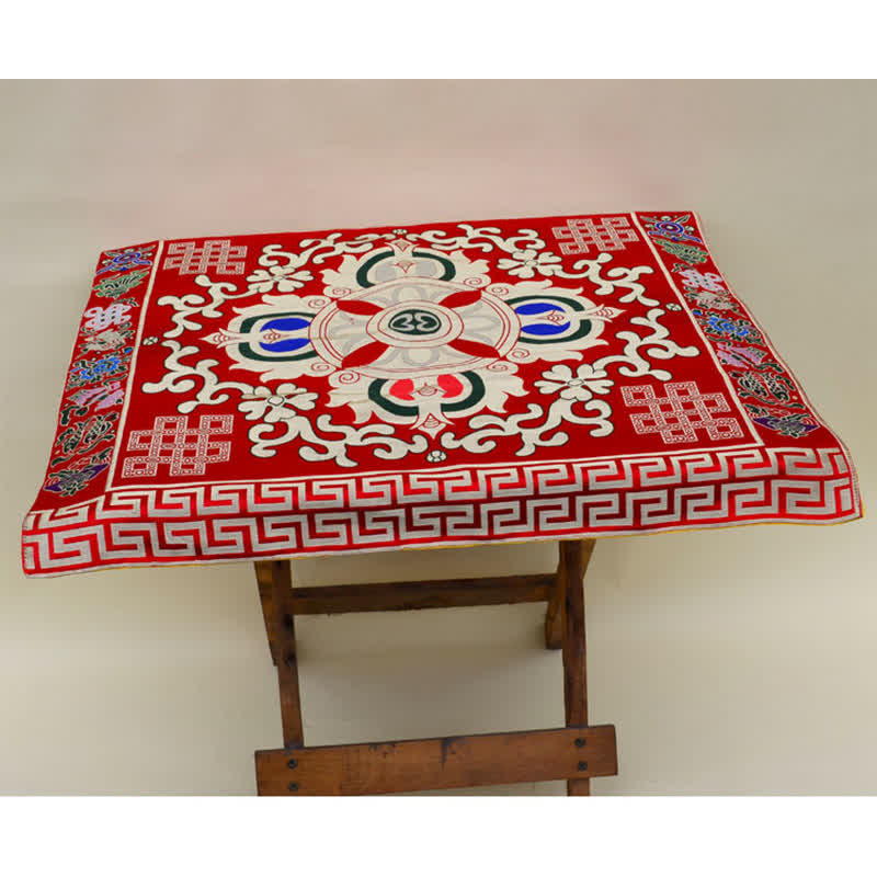 Tappetino da altare con preghiera a nodo infinito, meditazione curativa, 8 simboli di buon auspicio, runner da tavolo