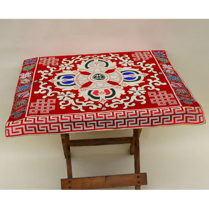 Tappetino da altare con preghiera a nodo infinito, meditazione curativa, 8 simboli di buon auspicio, runner da tavolo