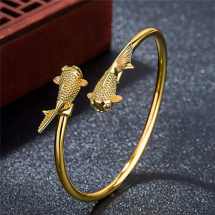 Bracciale Buddha Stones Double Koi Fish Rame Prosperità Ricchezza