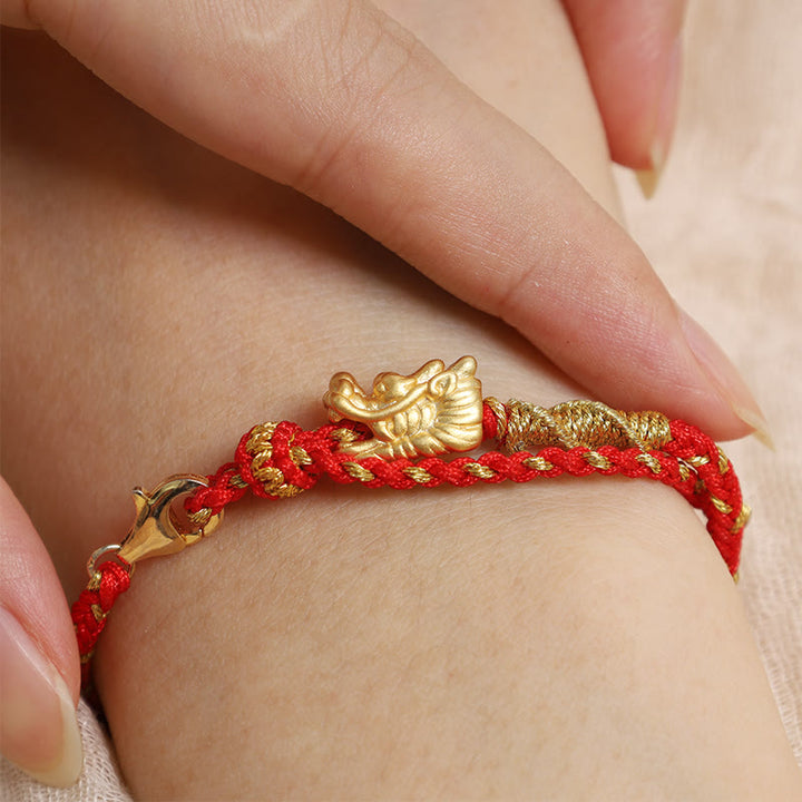 Bracciale intrecciato a mano in corda rossa con nodo a otto fili in argento sterling 999 Buddha Stones