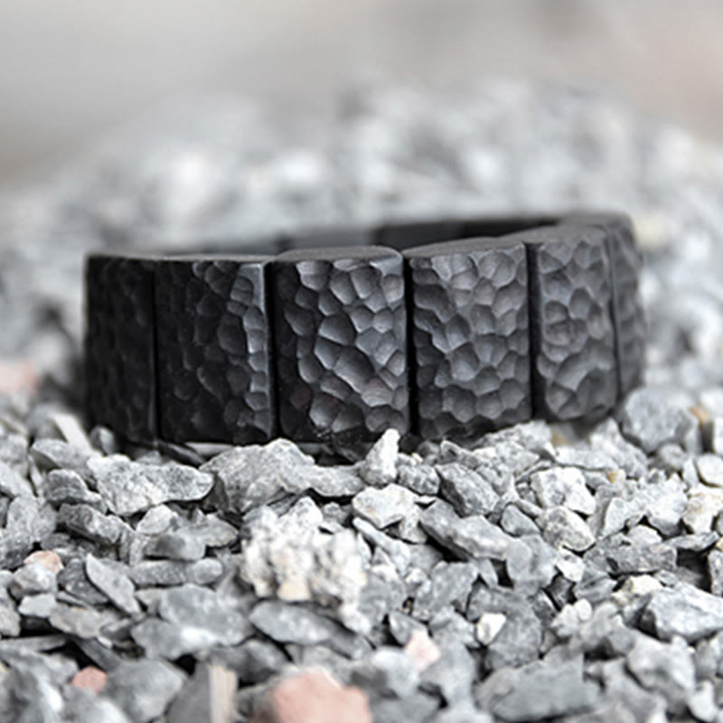 Braccialetto di coppia della pace con texture in legno di ebano vintage Buddha Stones
