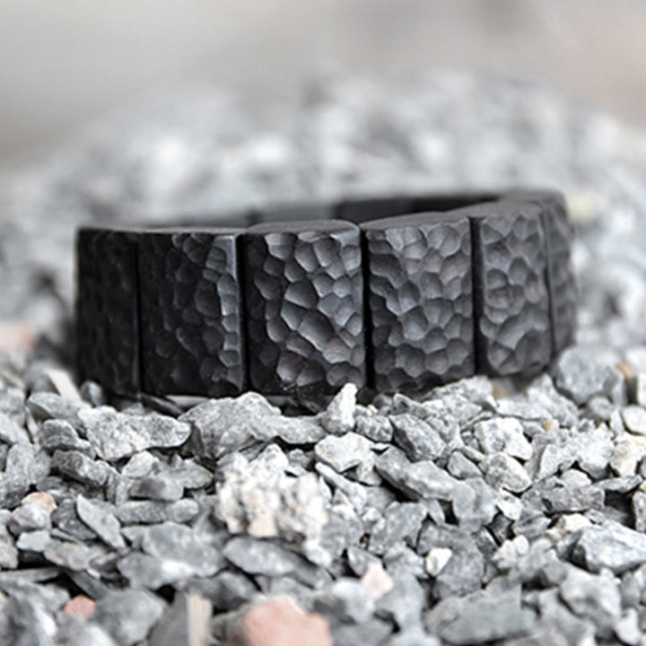 Braccialetto di coppia della pace con texture in legno di ebano vintage Buddha Stones
