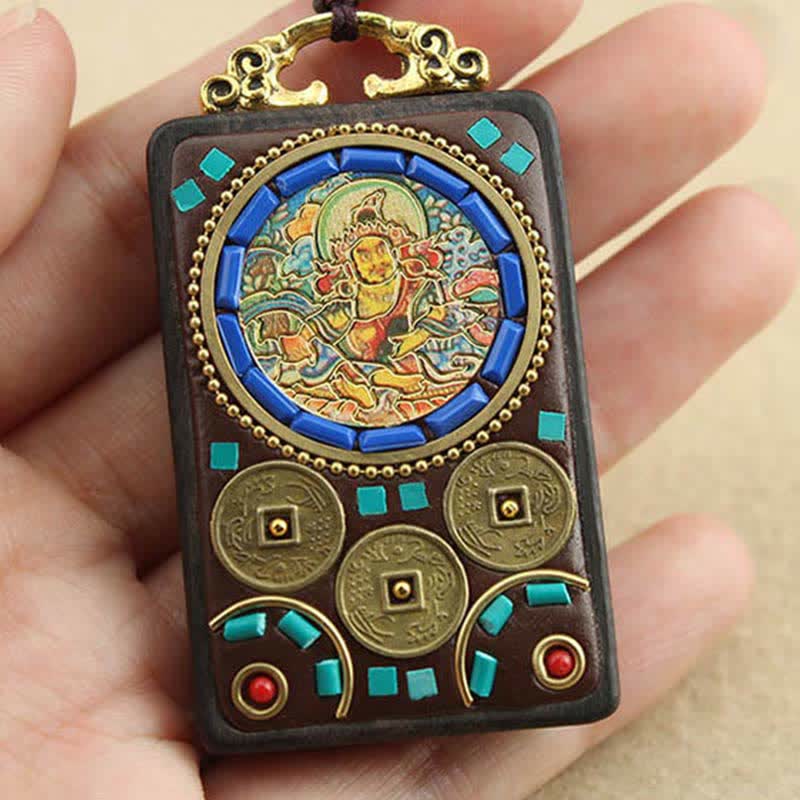 Buddha Stones Tibet Dio della Ricchezza Thangka Ebano Collana Pendente della Pace - image 7