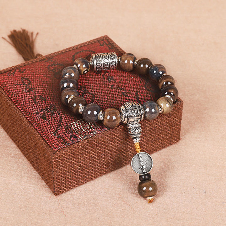 Buddha Stones Tibet Om Mani Padme Hum Ruota di preghiera Dorje Vajra Perline di vetro incise Bracciale della saggezza