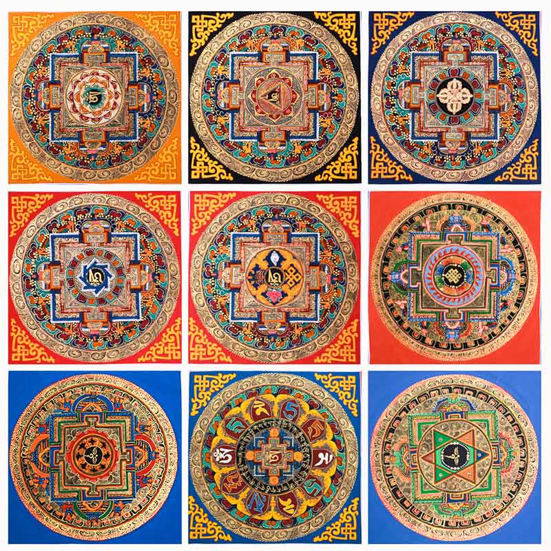 Dipinto Thangka tibetano fatto a mano, benedizione Thangka, scatola cieca, motivo a colori casuali