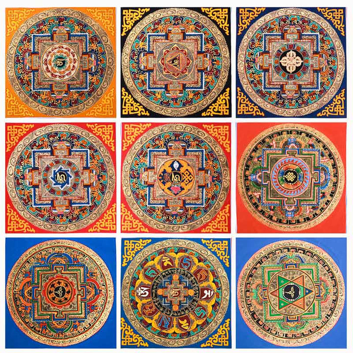 Dipinto Thangka tibetano fatto a mano, benedizione Thangka, scatola cieca, motivo a colori casuali