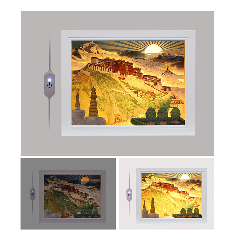 Lampada da tavolo a LED creativa con luci notturne in carta intagliata a LED del palazzo del Potala del Tibet