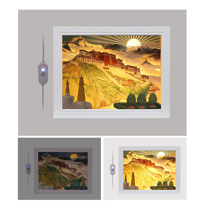 Lampada da tavolo a LED creativa con luci notturne in carta intagliata a LED del palazzo del Potala del Tibet