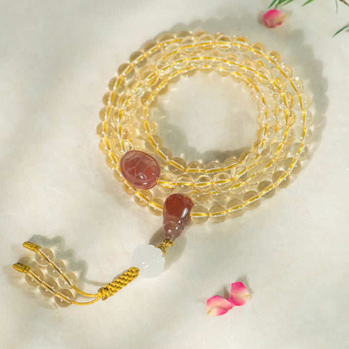 Buddha Stones 108 Mala Beads 925 Sterling Silver Natural Citrine Red Agate White Jade Braccialetto con ciondolo della prosperità