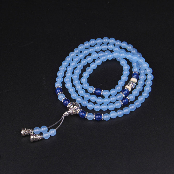 Buddha Stones 108 Perle Bracciale Mala di Cristallo Blu per Guarigione