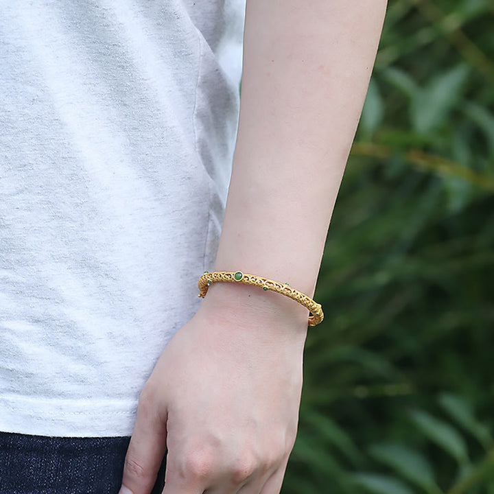 Buddha Stones Braccialetto di Giada Ciano Rame Nuvole di Buon Auspicio Calma Guarigione