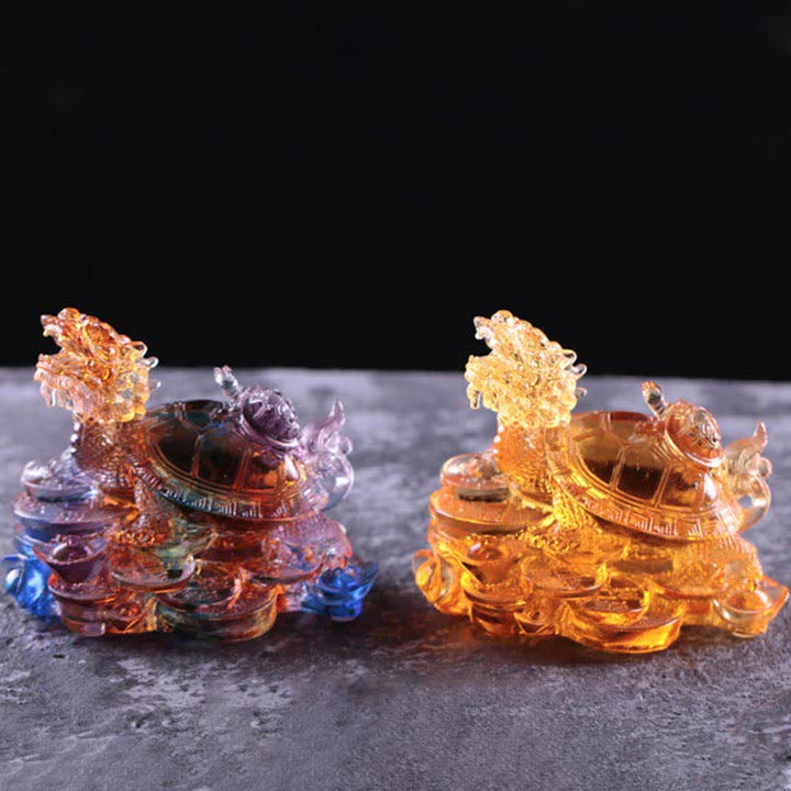 Buddha Stones Feng Shui Drago Tartaruga Monete Fatto a Mano Cristallo Liuli Fortuna Pezzo d'Arte Decorazione per Casa Ufficio