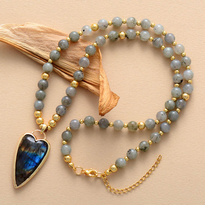 Buddha Stones Labradorite Supporto Guarigione Collana di Perline Ciondolo