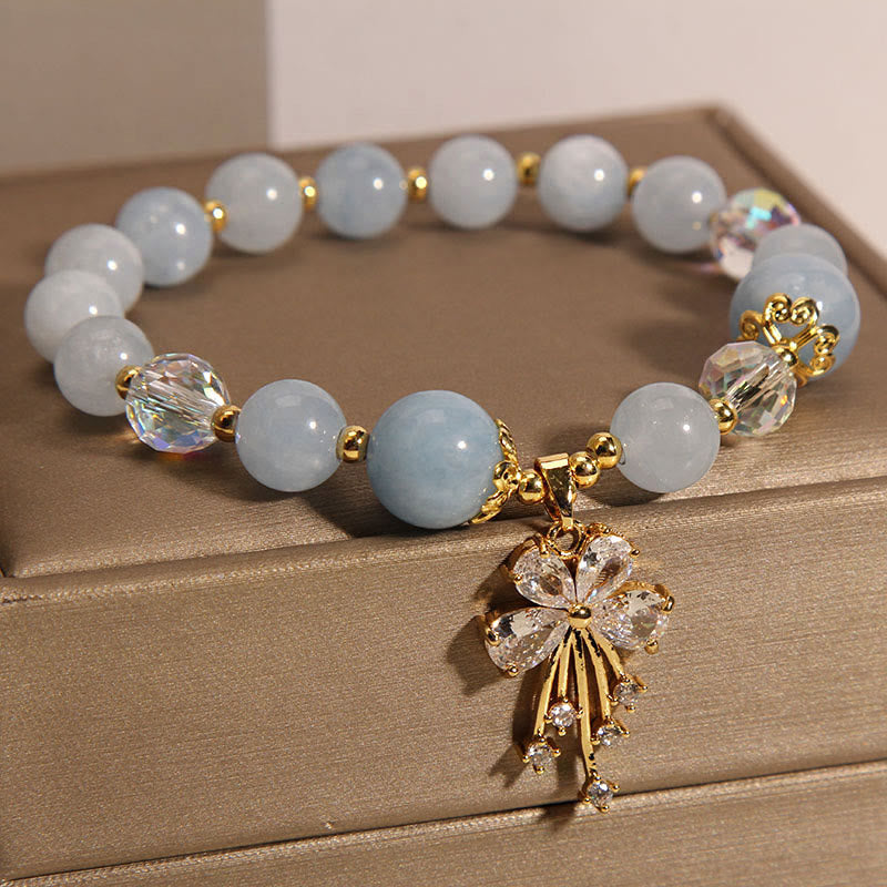 Braccialetto con ciondolo a farfalla in zircone con cristalli rosa e acquamarina Buddha Stones