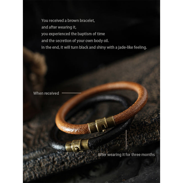 Braccialetto con fibbia magnetica in rame e pelle retrò Buddha Stones Luck Healing