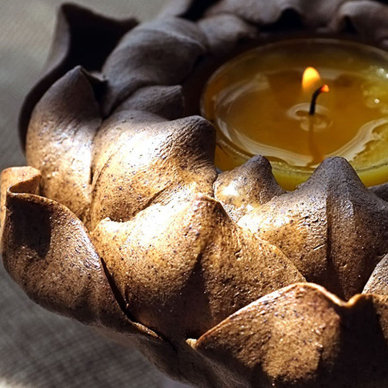 Portacandele in ceramica con fiore di Buddha Stones , bruciatore di incenso, decorazione per la casa