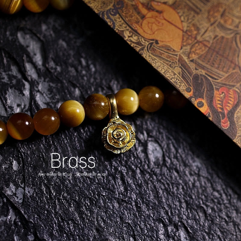 Buddha Stones 108 Mala Beads Natural Tiger Eye Rame Dorje Protezione Nappa Bracciale
