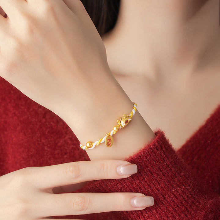 ❗❗❗Un'offerta lampo - Bracciale intrecciato Buddha Stones 925 Sterling Silver Year Of The Dragon Dumpling Design Attira Fortuna