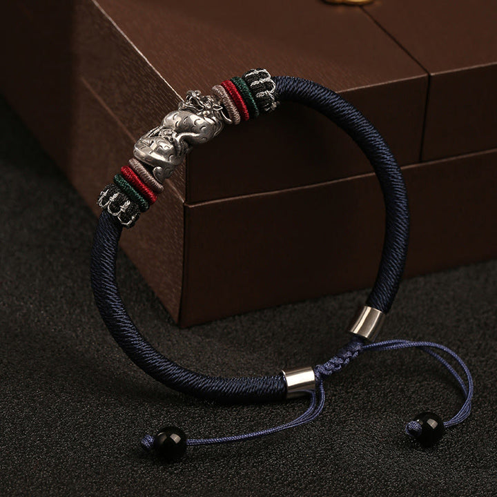 Braccialetto di corda portafortuna con drago di buon auspicio, fatto a mano in argento sterling 925, anno del drago , Buddha Stones
