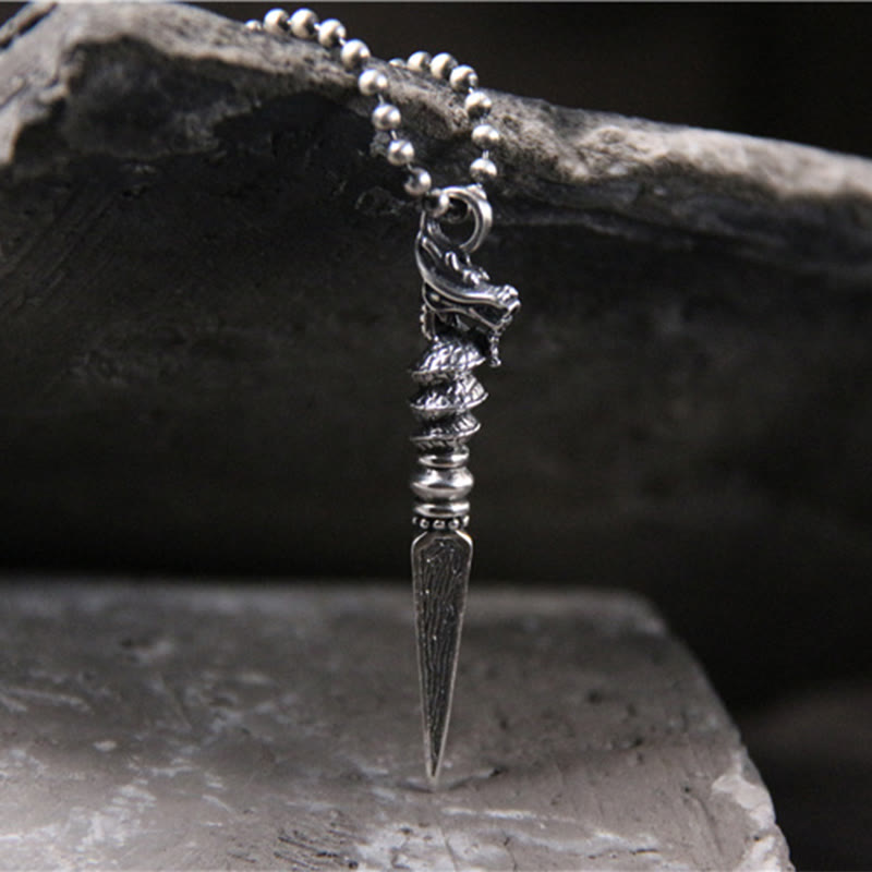 Buddha Stones 925 Sterling Silver Anno del Drago Design Dorje Vajra Collana Pendente di Protezione