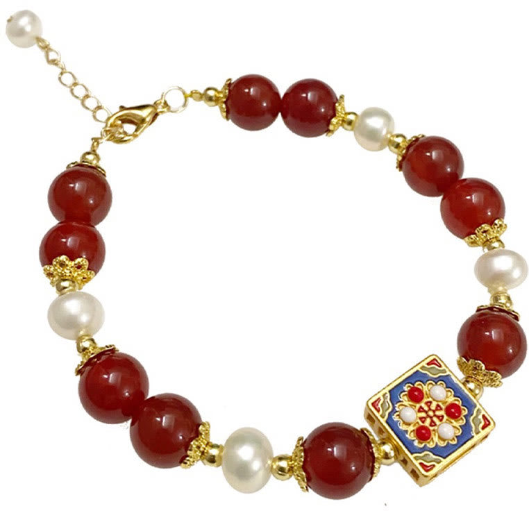 Bracciale Buddha Stones Agata Rossa Perla Fiducia Autoaccettazione