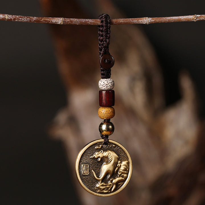 Portachiavi con decorazione in rame con zodiaco cinese e fortuna