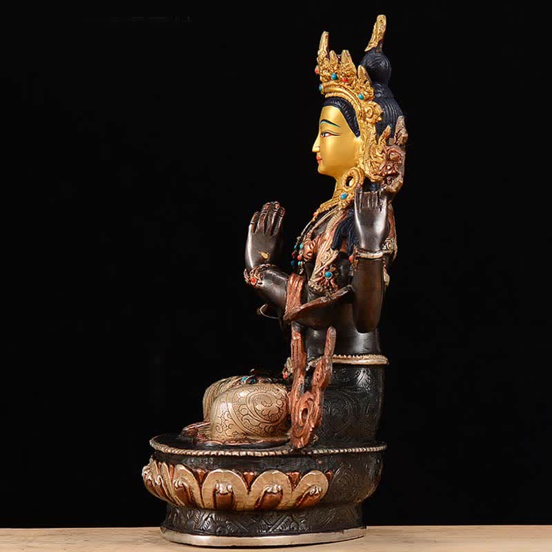 Statua di rame di protezione di Avalokitesvara a quattro braccia del Bodhisattva Chenrezig Decorazione