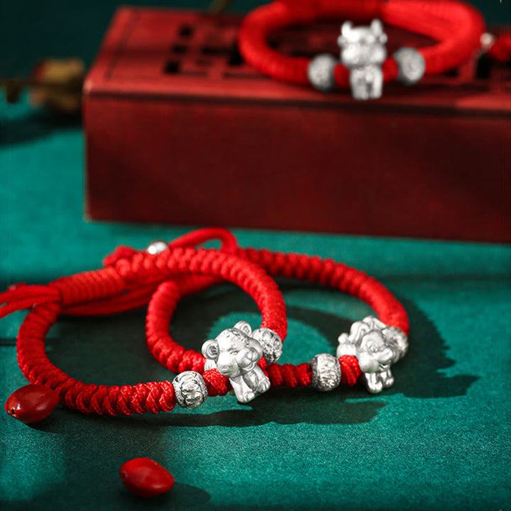 Braccialetto per bambini fatto a mano in corda rossa con Buddha Stones, in argento sterling 999, con zodiaco cinese
