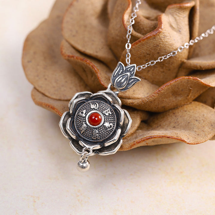 Buddha Stones 925 Sterling Silver Om Mani Padme Hum Lotus Peace Collana Ciondolo Orecchini