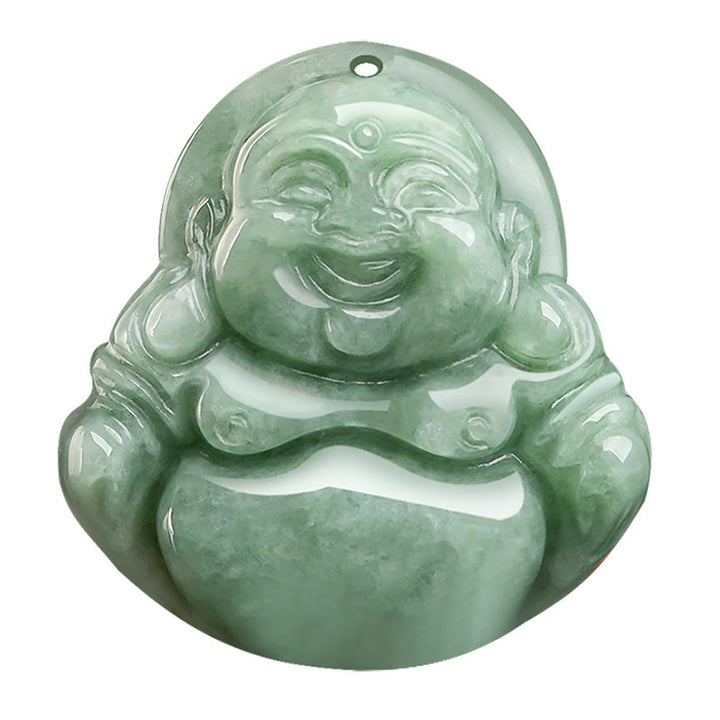 Buddha Stones Giada verde naturale Buddha che ride Collana con ciondolo di fortuna e abbondanza