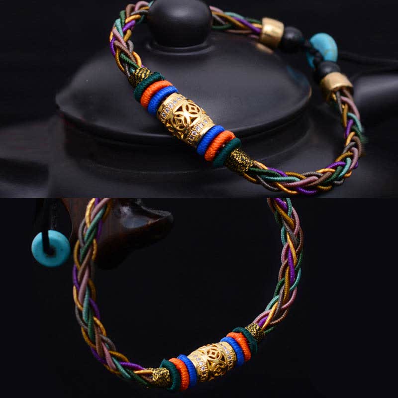 Braccialetto di corda intrecciata con moneta di rame con nodo a otto fili fatto a mano in pietre Buddha Stones tibetano - image 5