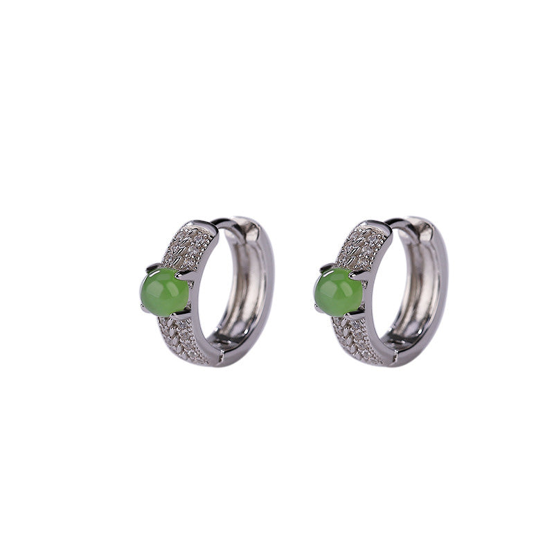 Orecchini a bottone rotondi in argento sterling 925 con Buddha Stones e giada ciano