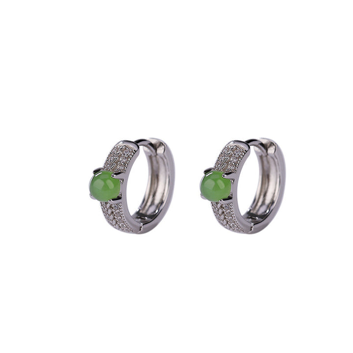Orecchini a bottone rotondi in argento sterling 925 con Buddha Stones e giada ciano
