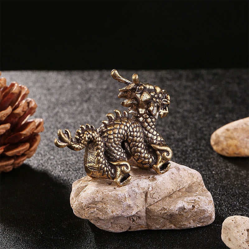 Buddha Stones Anno del Drago Piccolo Drago di Ottone di Buon Auspicio Fortuna Successo Decorazione della Casa