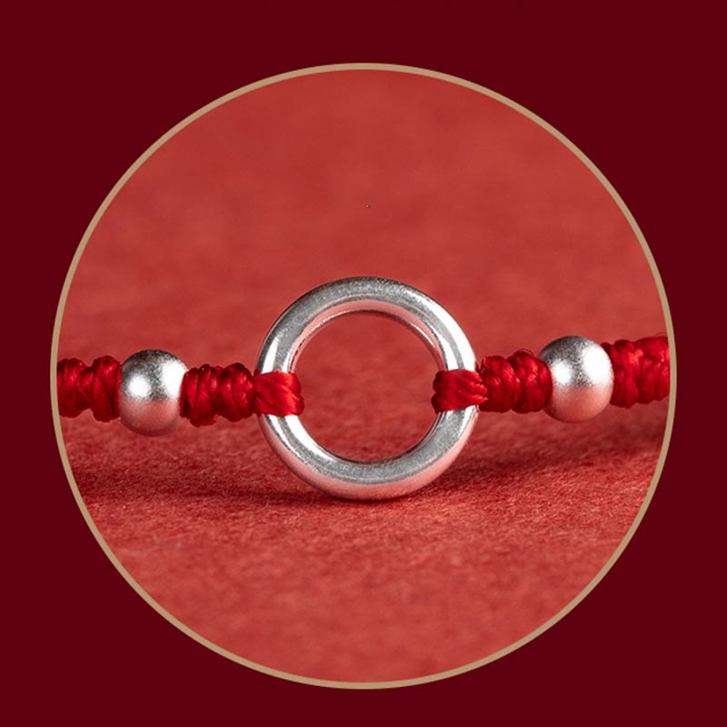 Braccialetto in corda rossa con fibbia in argento sterling 925 Buddha Stones Lucky Fortune Peace Joy Lotus Peace