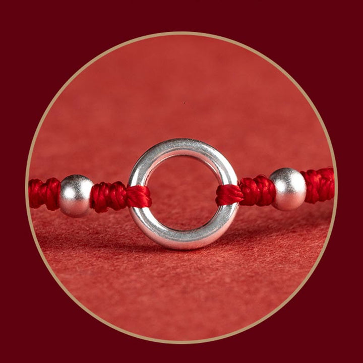 Braccialetto in corda rossa con fibbia in argento sterling 925 Buddha Stones Lucky Fortune Peace Joy Lotus Peace