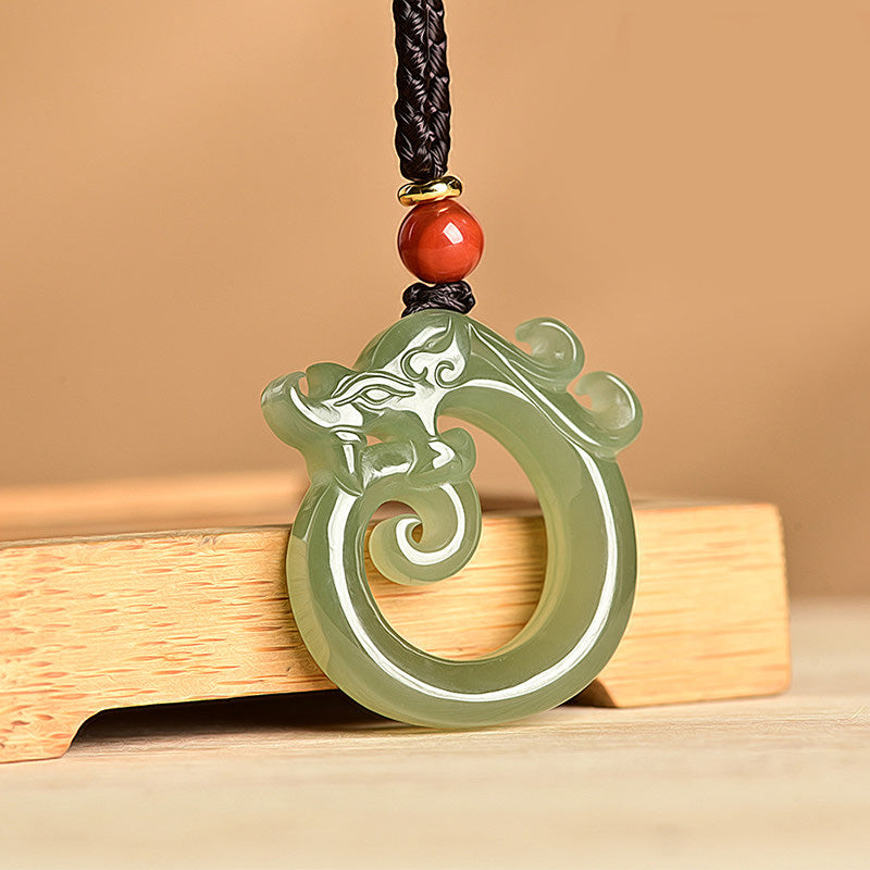 Collana con ciondolo a corda con protezione del drago in giada bianca e giada Buddha Stones - Giada ciano - image 2