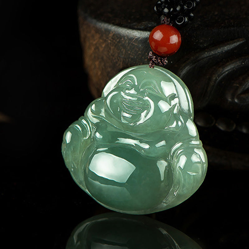 Collana con ciondolo in corda di giada con Buddha che ride e abbondanza - image 4
