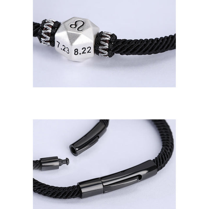 Braccialetto di corda fatto a mano con protezione delle 12 costellazioni dello zodiaco in argento sterling 999 Buddha Stones