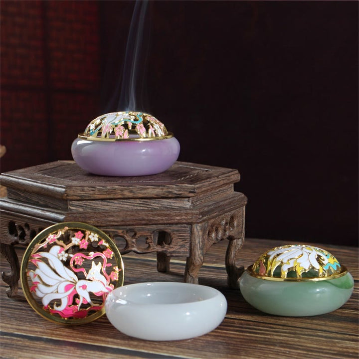 Buddha Stones Volpe a nove code Liuli Cristallo curativo Meditazione Bruciatore di incenso