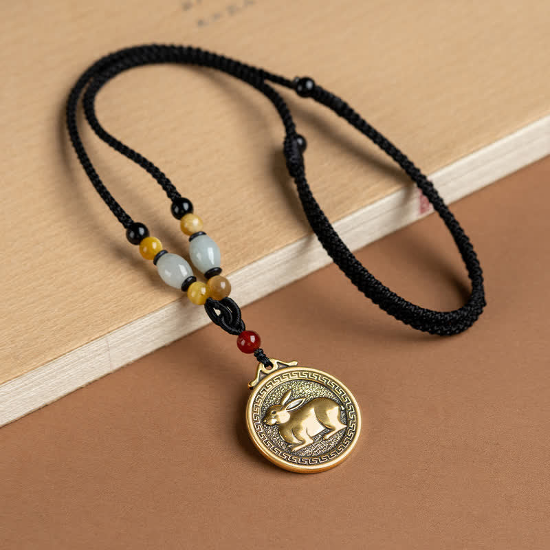 Collana con ciondolo di 12 segni zodiacali cinesi, benedizione, ricchezza e fortuna - Coniglio - image 1